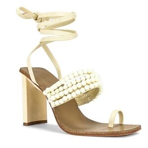 Raye Patricia Leather Ankle Wrap Beaded Heeled Sandal, 10, Ivory